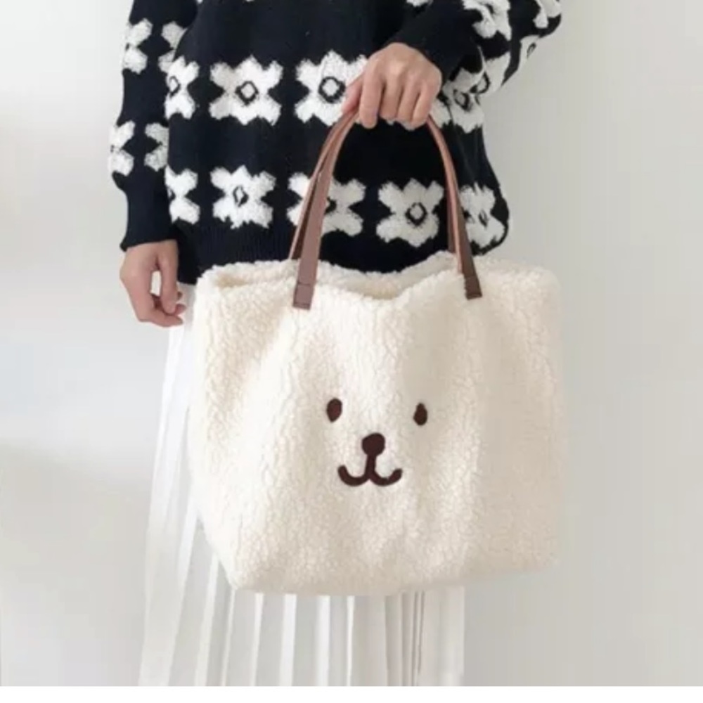 🎉HP🧸bear bag Wool feel handbag purse tote - Picture 2 of 4